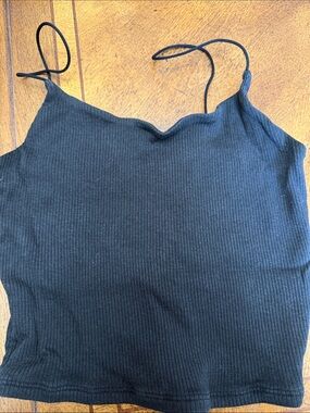 Black Ribbed Elastic Spaghetti Strap Tank Top
